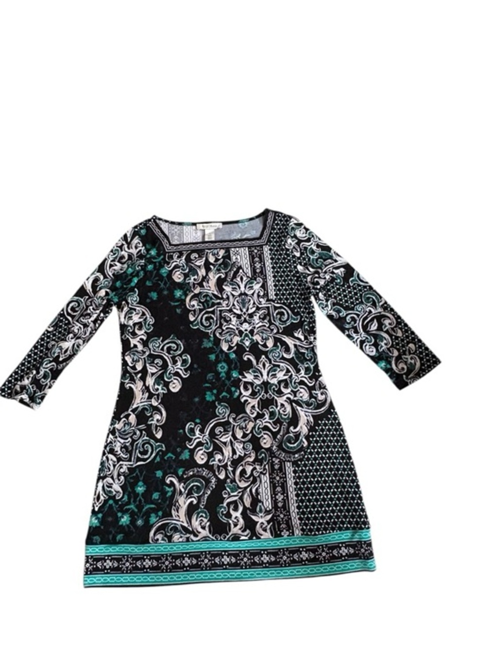 White house black market green and black floral tunic top mini dress